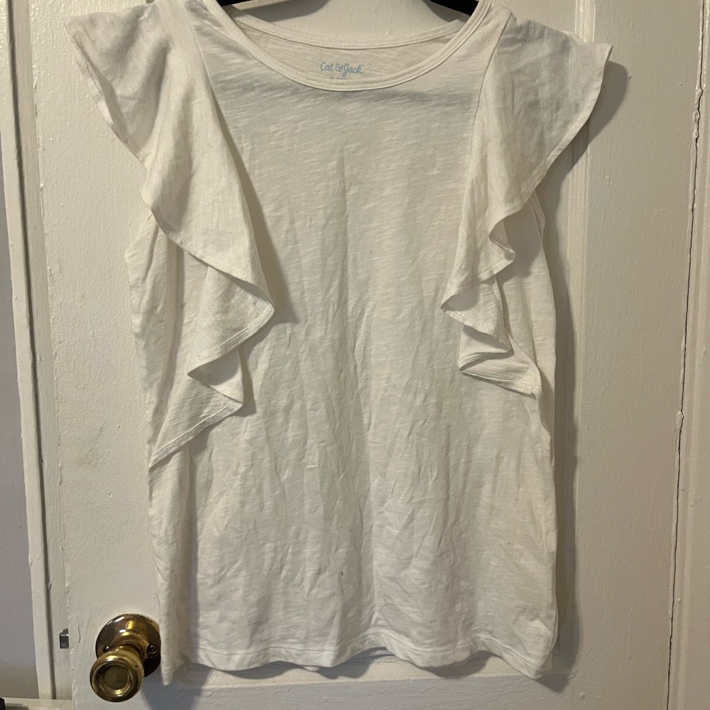 Children’s XL White Ruffle Sleeve Top Shirt